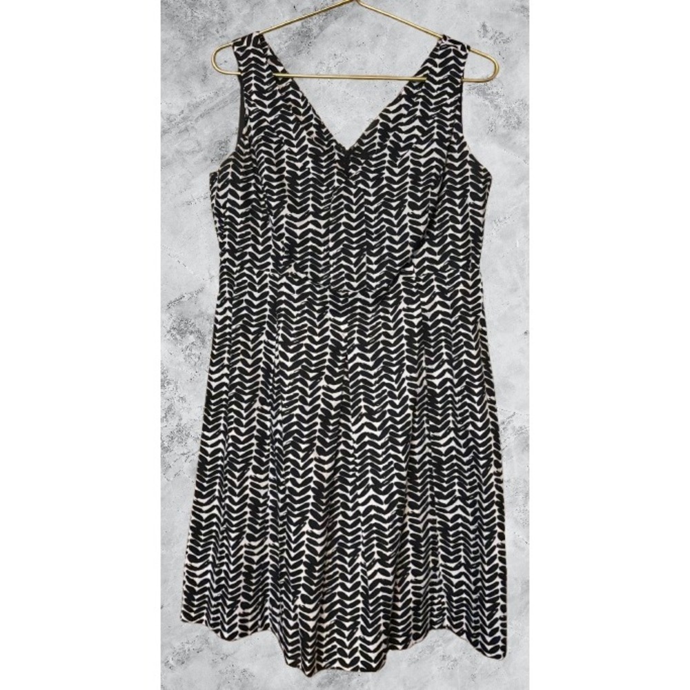 East 5th Petite Black White Geometric Print Sleeveless Cotton Sheath Dress 14P